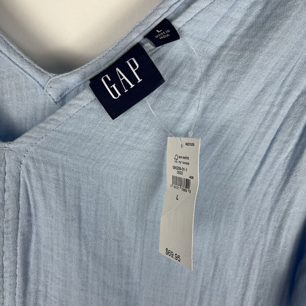 NWT Gap Crinkle Gauze Blue Puff Sleeve Tiered Mini Dress Size Large Boho - Picture 3 of 7